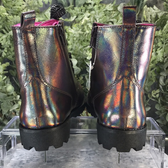 Brash Jet Fashion Lug Boots Iridescent Bronze Zip & Laces Combo Girls 4 NWT&NIB - Picture 5 of 9